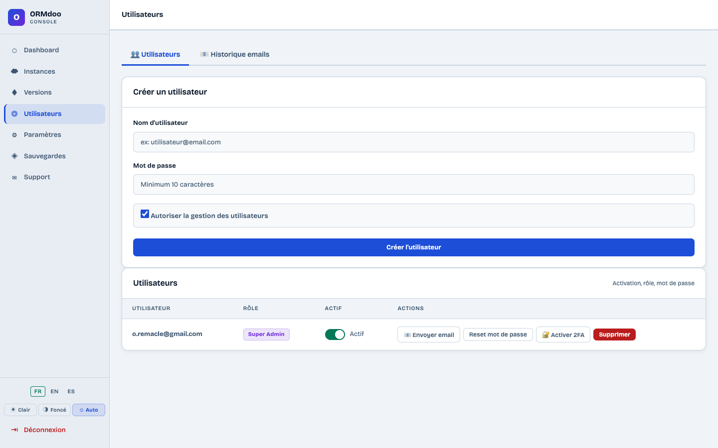 Gestion des utilisateurs administrateurs